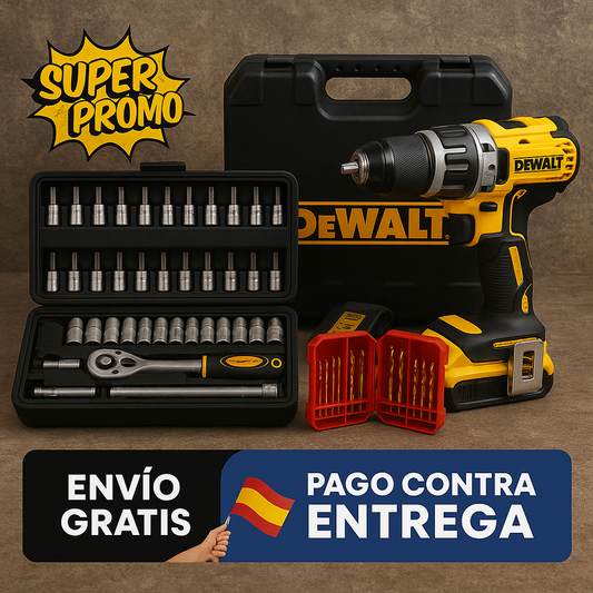 SOLO HOY PROMOCION KIT TALADRO DEWALT ORIGINAL +2 BATERÍAS + KIT HERRAMIENTA 146 PEÇAS + BROCAS [ÚLTIMAS UNIDADES]